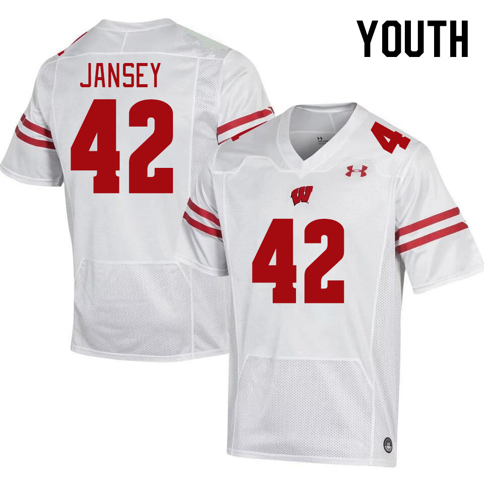 Youth #42 Tyler Jansey Wisconsin Badgers College Football Jerseys Stitched-White